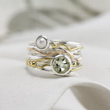 Pearl & Green Amethyst Ring in Sterling Silver with Gold Details