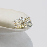 Pearl & Green Amethyst Ring in Sterling Silver with Gold Details