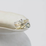 Pearl & Green Amethyst Ring in Sterling Silver with Gold Details