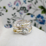 Pearl & Amethyst Ring in Sterling Silver with Gold Details