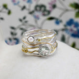 Pearl & Green Amethyst Ring in Sterling Silver with Gold Details