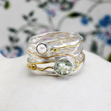 Pearl & Green Amethyst Ring in Sterling Silver with Gold Details