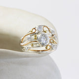 Crystal Quartz and White Topaz Sterling Silver Statement Ring with Gold Details