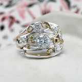 Crystal Quartz and White Topaz Sterling Silver Statement Ring with Gold Details