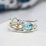 Blue Topaz and Opal Gemstone Ring