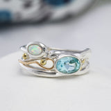 Blue Topaz and Opal Gemstone Ring