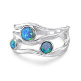 Three Blue Fire Opal Gemstone Ring