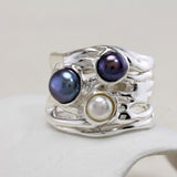 Silver Ring with Trio of Freshwater Pearls