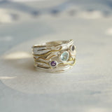 Blue Topaz, Amethyst & Iolite Silver Ring