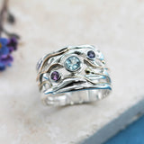 Blue Topaz, Amethyst & Iolite Silver Ring