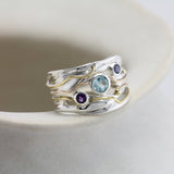 Blue Topaz, Amethyst & Iolite Silver Ring