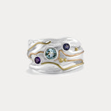 Blue Topaz, Amethyst & Iolite Ring in Sterling Silver with Gold Details