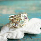 Blue Topaz, Amethyst & Iolite Ring in Sterling Silver with Gold Details