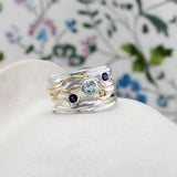 Blue Topaz, Amethyst & Iolite Silver Ring