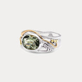Green Amethyst Ring with Leaf Design