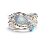 Handmade moonstone and opal silver ring