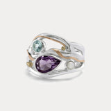 Blue Topaz, Freshwater Pearl and Amethyst Ring