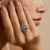 Sterling Silver Amethyst Ring with Blue Topaz and Freshwater Pearl