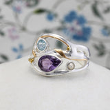 Sterling Silver Amethyst Ring with Blue Topaz and Freshwater Pearl