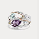 Sterling Silver Amethyst Ring with Blue Topaz and Freshwater Pearl