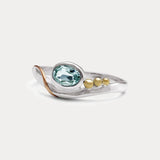 Handmade Dainty Faceted Oval Blue Topaz Ring with 14kt Gold Details,  Dainty Rin