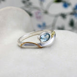 Dainty Faceted Oval Blue Topaz Ring with 14kt Gold Details