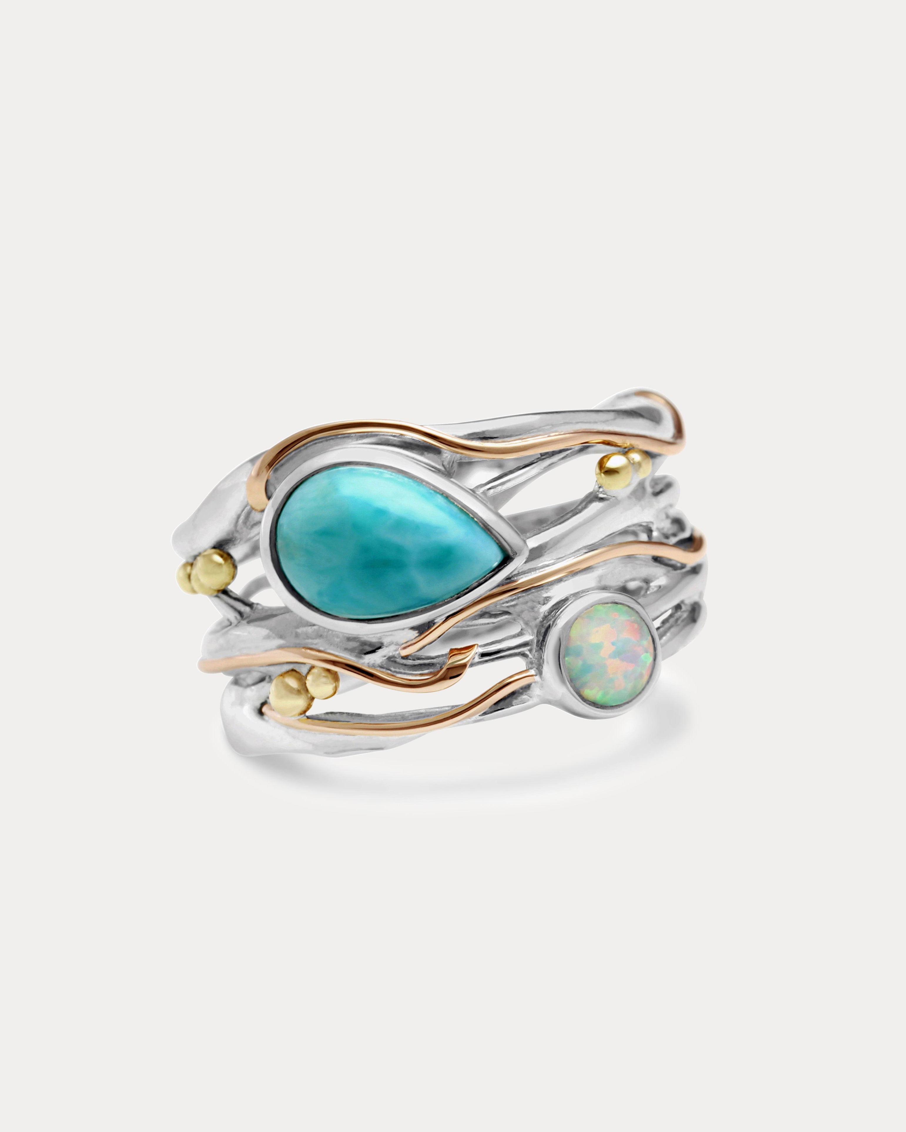 Blue Larimar and Opal Ring