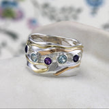 Organic Blue Topaz, Iolite, and Amethyst Statement Ring
