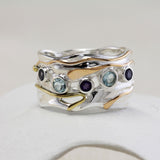Organic Blue Topaz, Iolite, and Amethyst Statement Ring