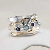 Organic Blue Topaz, Iolite, and Amethyst Statement Ring