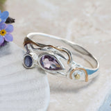 Handmade Teardrop Amethyst and Iolite Ring