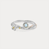 Silver ring with Rainbow Moonstone and Flower