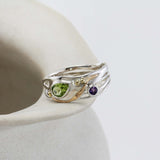 Sterling Silver Peridot and Amethyst Ring