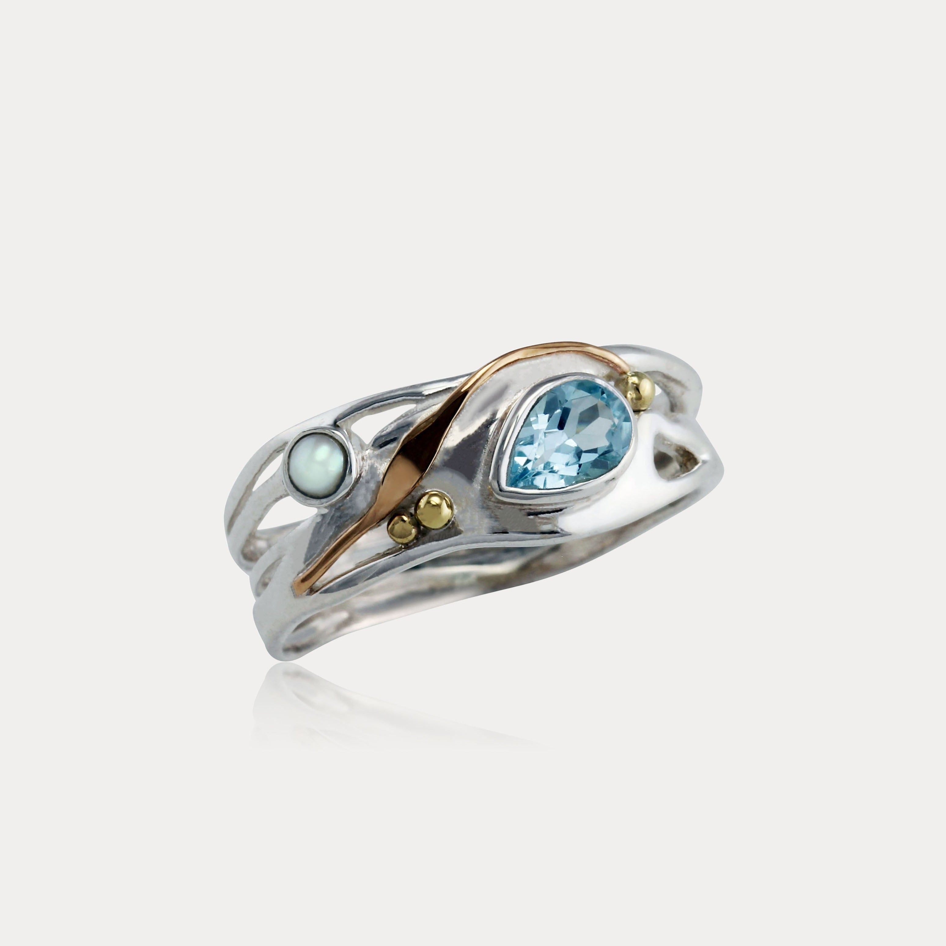 Teardrop Blue Topaz and Opal Ring