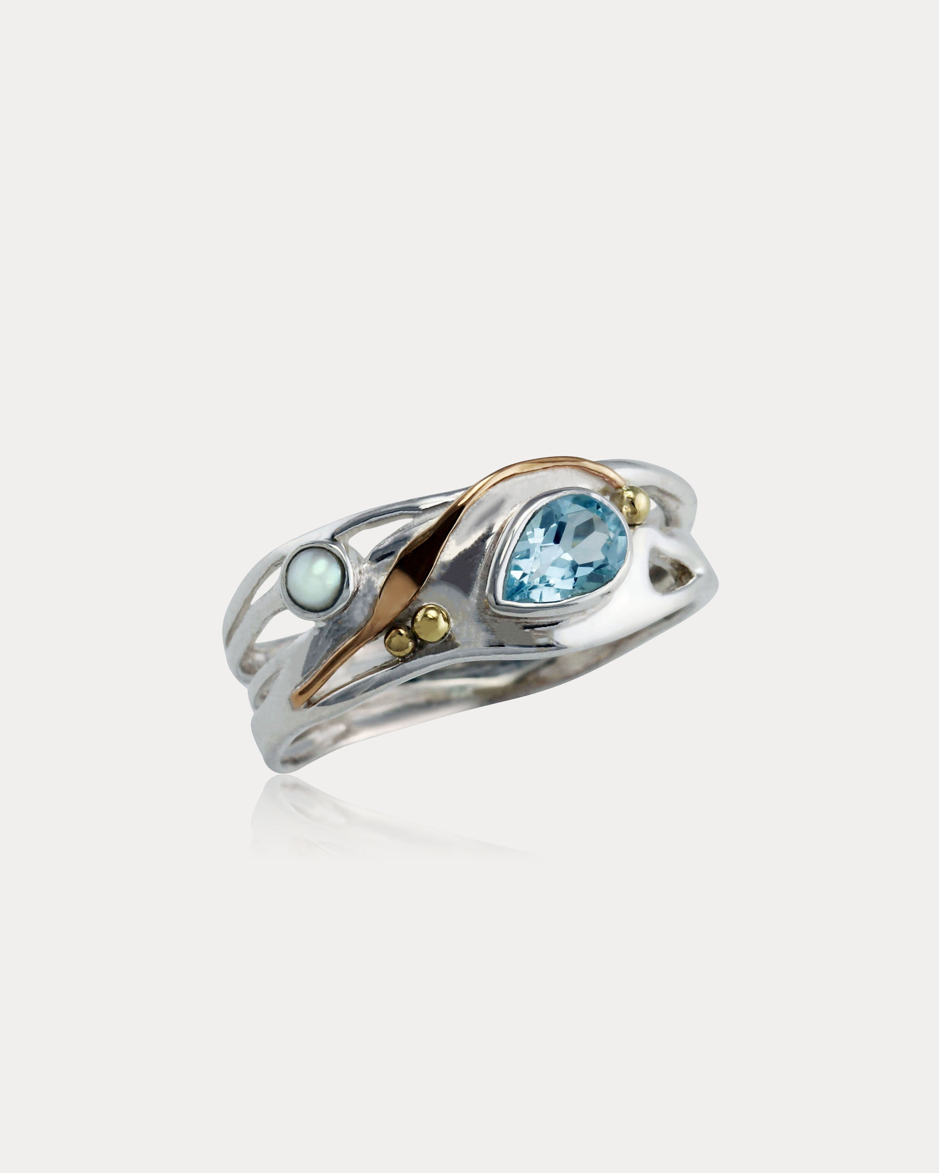 Teardrop Blue Topaz and Opal Ring