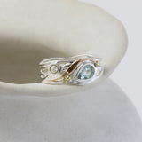 Freshwater Pearl and Teardrop Blue Topaz Ring