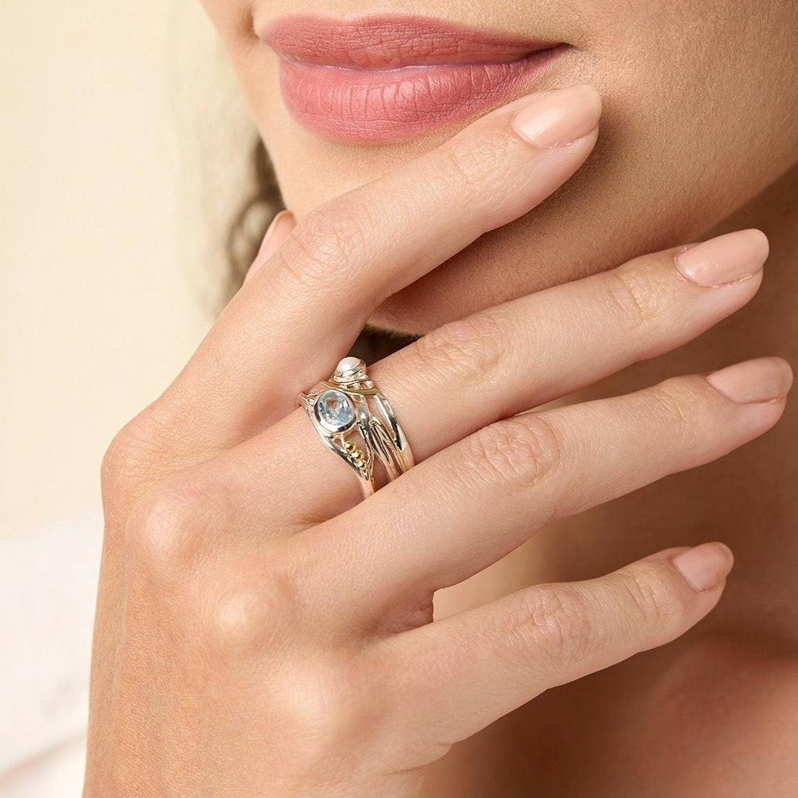 Blue Topaz and Pearl Ring
