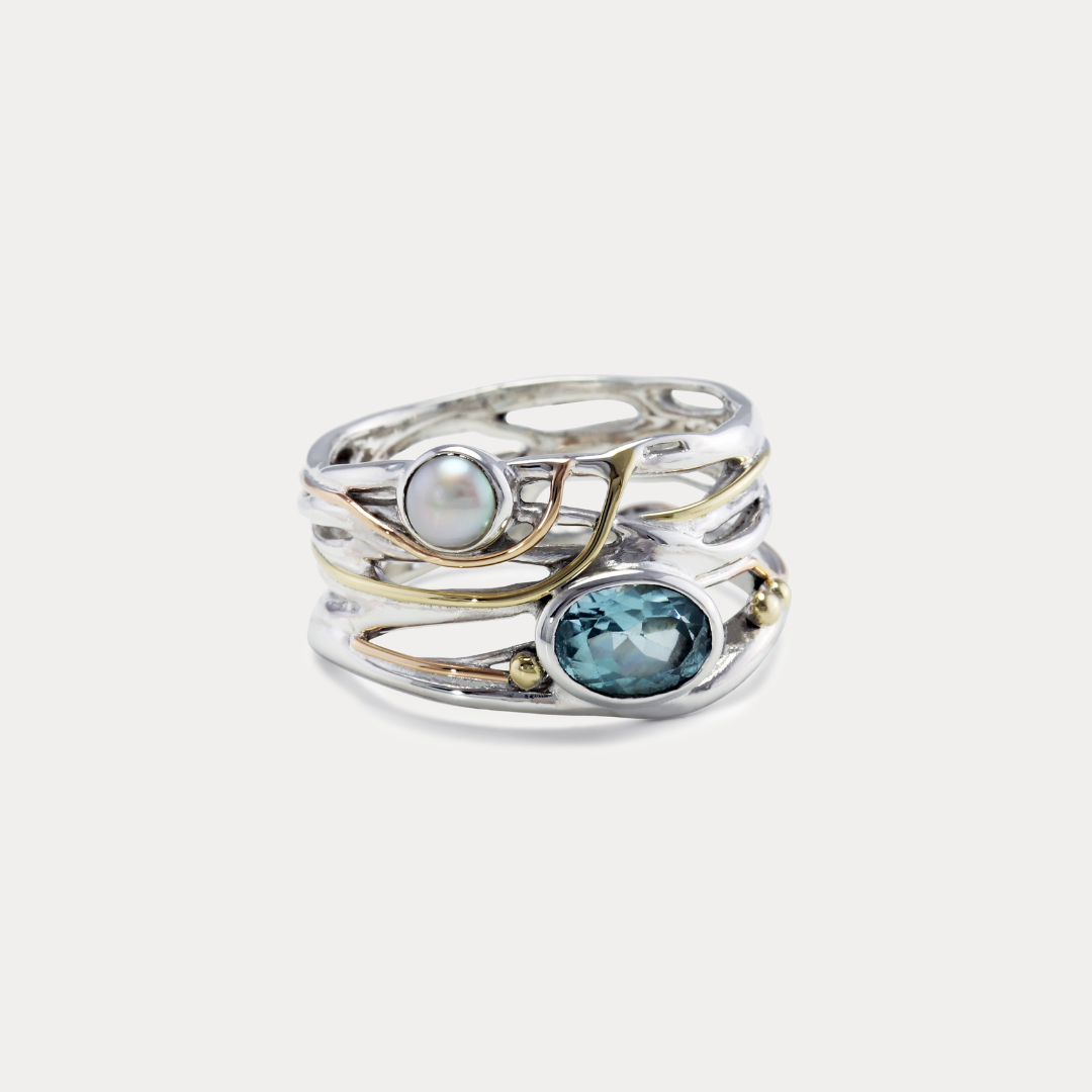 Blue Topaz and Pearl Signature Ring