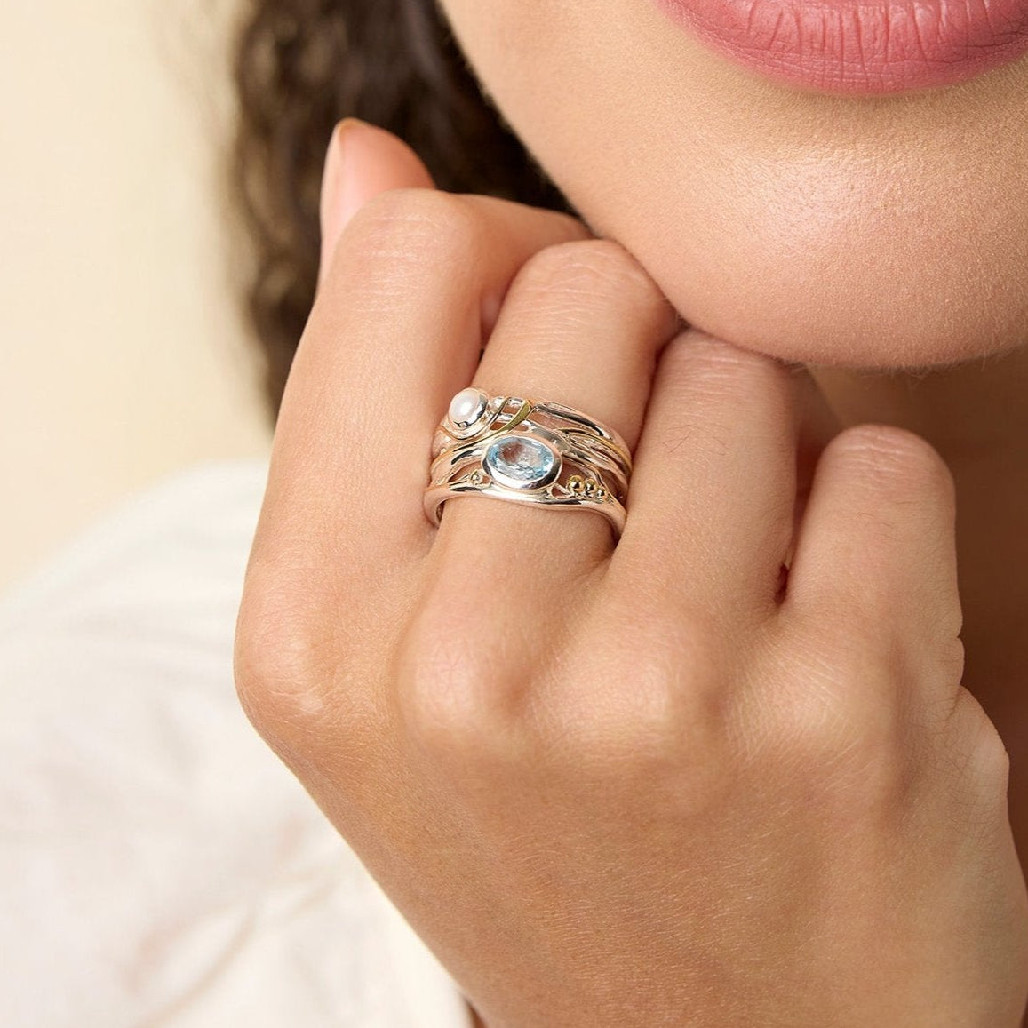 Blue Topaz and Pearl Ring