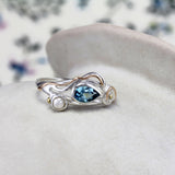 Dainty Pearl and Blue Topaz Ring