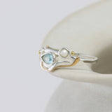 Dainty Pearl and Blue Topaz Ring