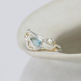 Dainty Pearl and Blue Topaz Ring