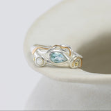 Dainty Pearl and Blue Topaz Ring