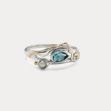 Dainty Pearl and Blue Topaz Ring