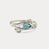 Dainty Pearl and Blue Topaz Ring