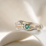 Sterling Silver Pearl and Emerald Ring