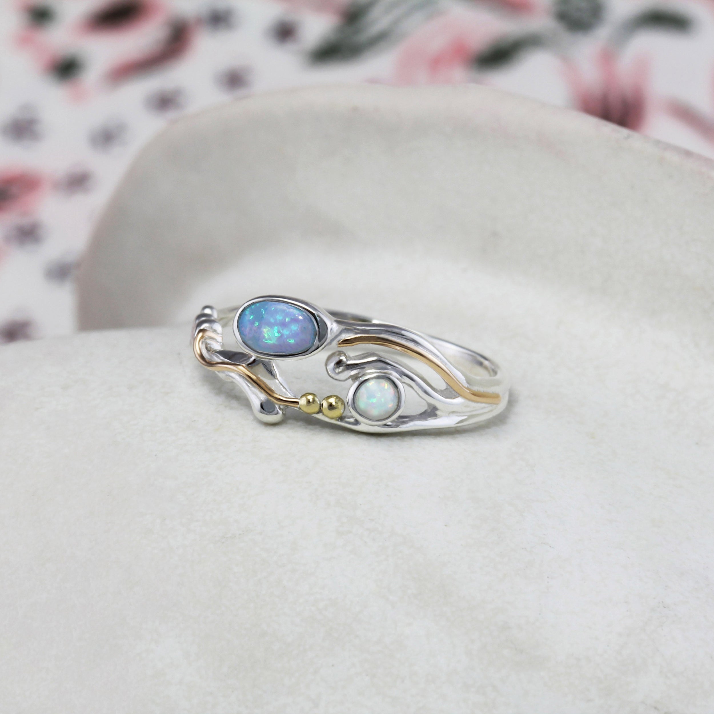 Silver fashion Multi Stone Handmade White Fire Opal Ring Sterling Silver