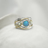 White and Blue Opal Trio Statement Ring
