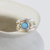 White and Blue Opal Trio Statement Ring