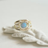 White and Blue Opal Trio Statement Ring
